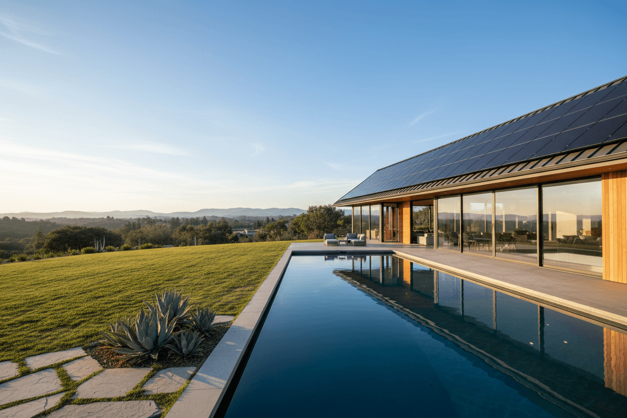 Modern home with solar panels